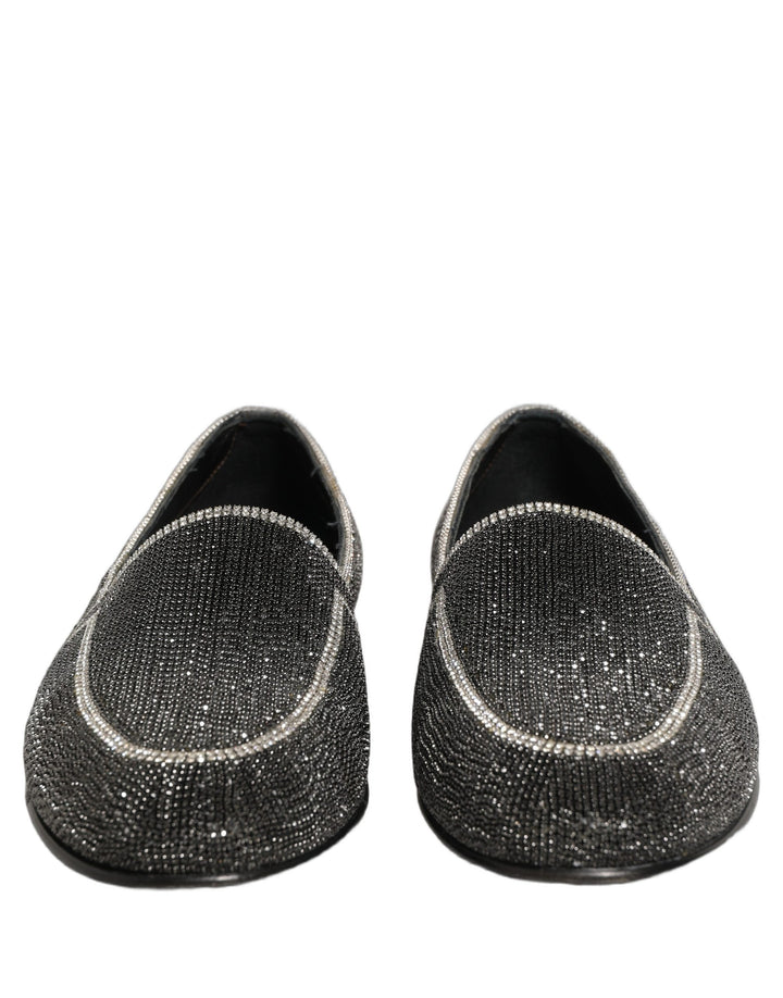 Dolce & Gabbana Black Crystal Embellished Men Loafers Shoes