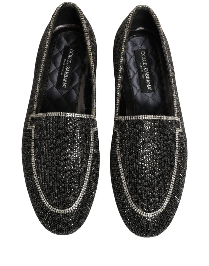 Dolce & Gabbana Black Crystal Embellished Men Loafers Shoes