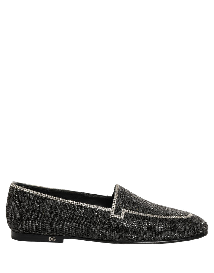 Dolce & Gabbana Black Crystal Embellished Men Loafers Shoes