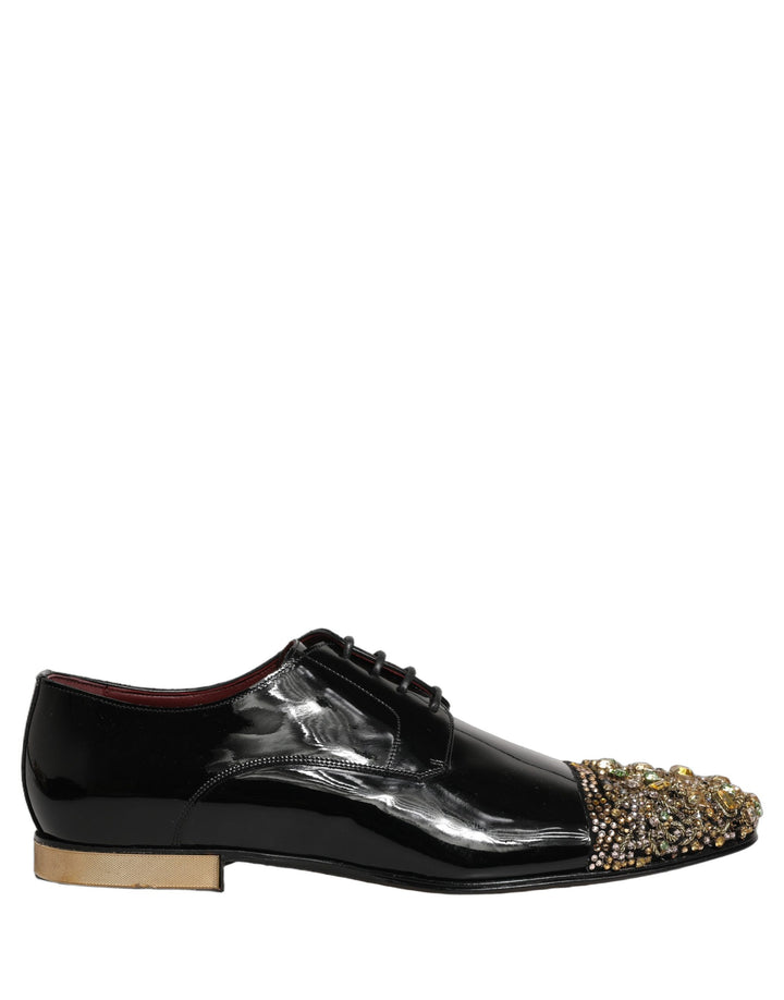 Dolce & Gabbana Black Embellished Men Derby Dress Formal Shoes