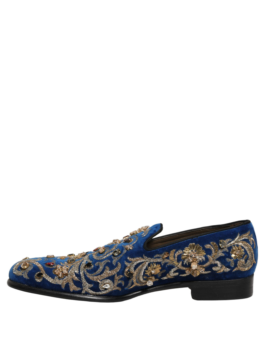 Dolce & Gabbana Blue Velvet Embellished Dress Loafers Shoes