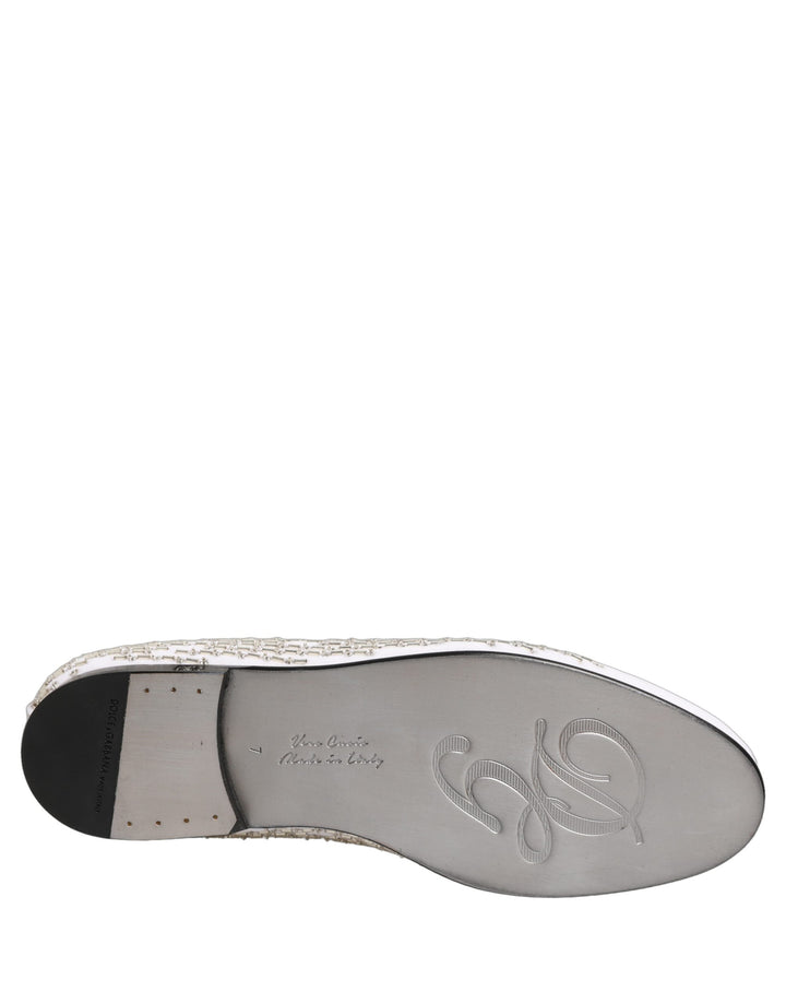 Dolce & Gabbana White Satin Embellished Dress Loafers Shoes