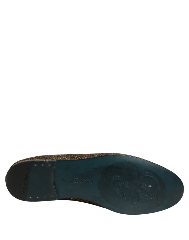 Dolce & Gabbana Gold Lurex Glitter Men Slip On Loafers Shoes