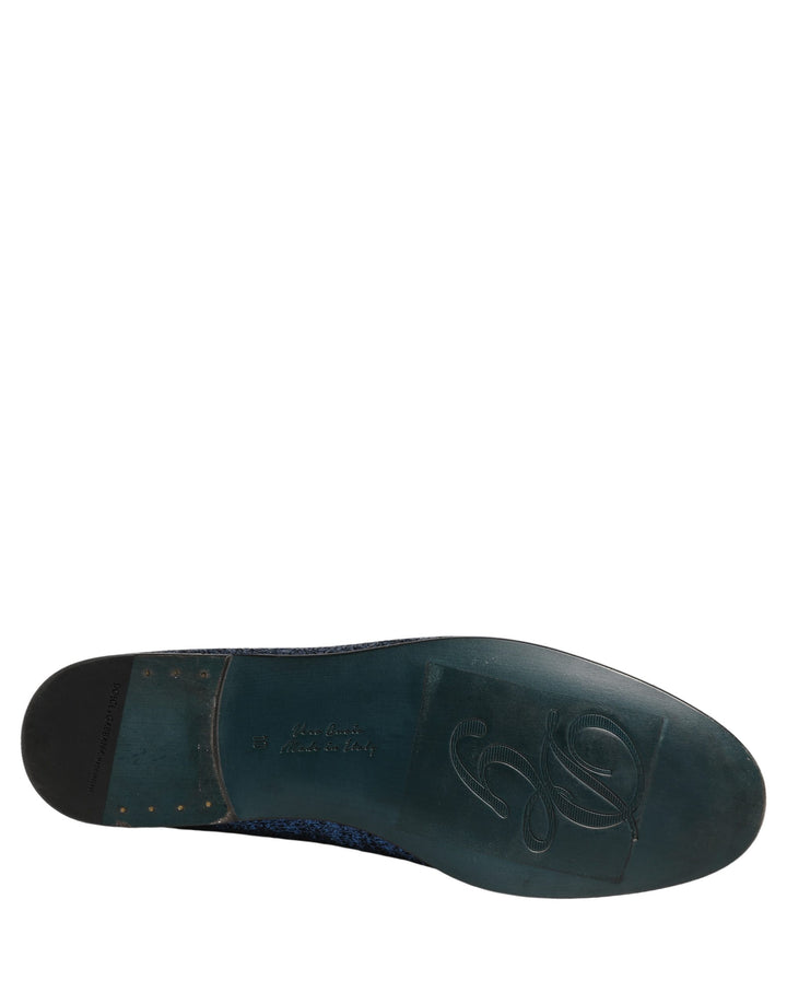 Dolce & Gabbana Blue Glitter Lurex DG Logo Dress Loafers Shoes