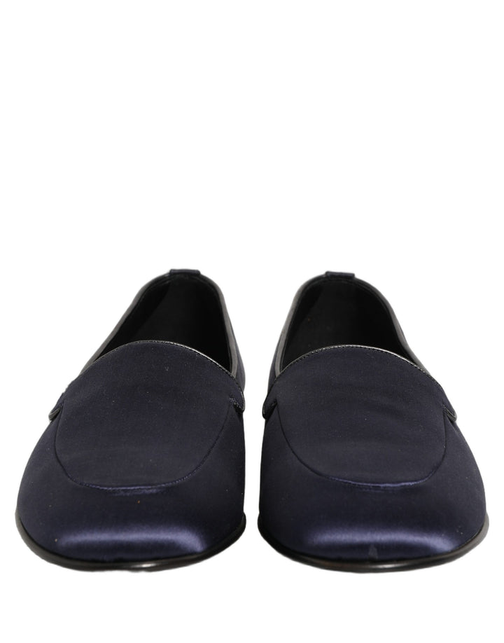 Dolce & Gabbana Navy Blue Satin DG Logo Dress Loafers Shoes