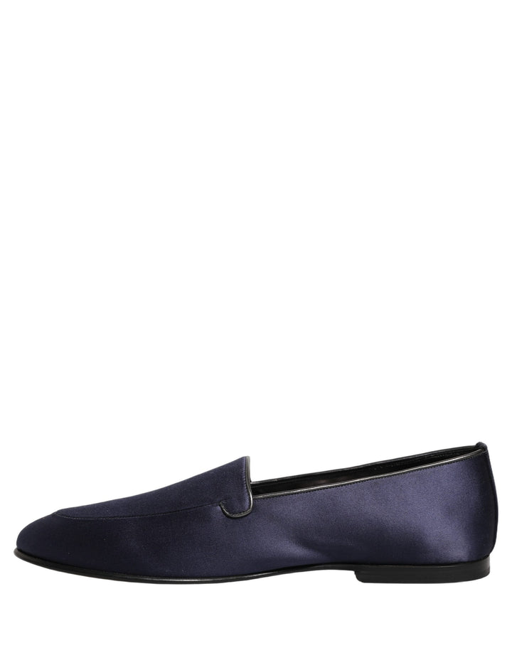 Dolce & Gabbana Navy Blue Satin DG Logo Dress Loafers Shoes