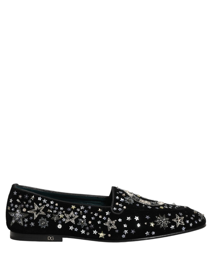 Dolce & Gabbana Black Crystal Embellished Dress Loafers Shoes