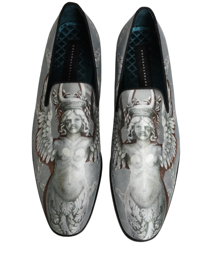 Dolce & Gabbana Gray Baroque Angel Velvet Men Loafers Shoes