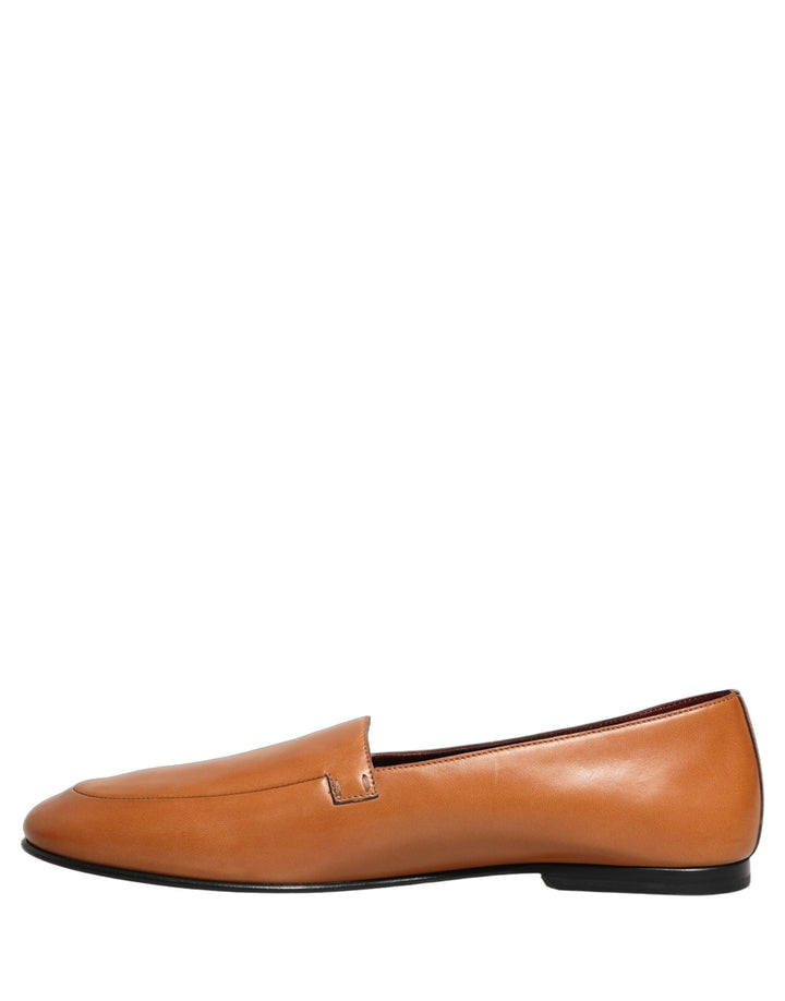 Dolce & Gabbana Brown Leather Logo Slip On Men Loafers Shoes