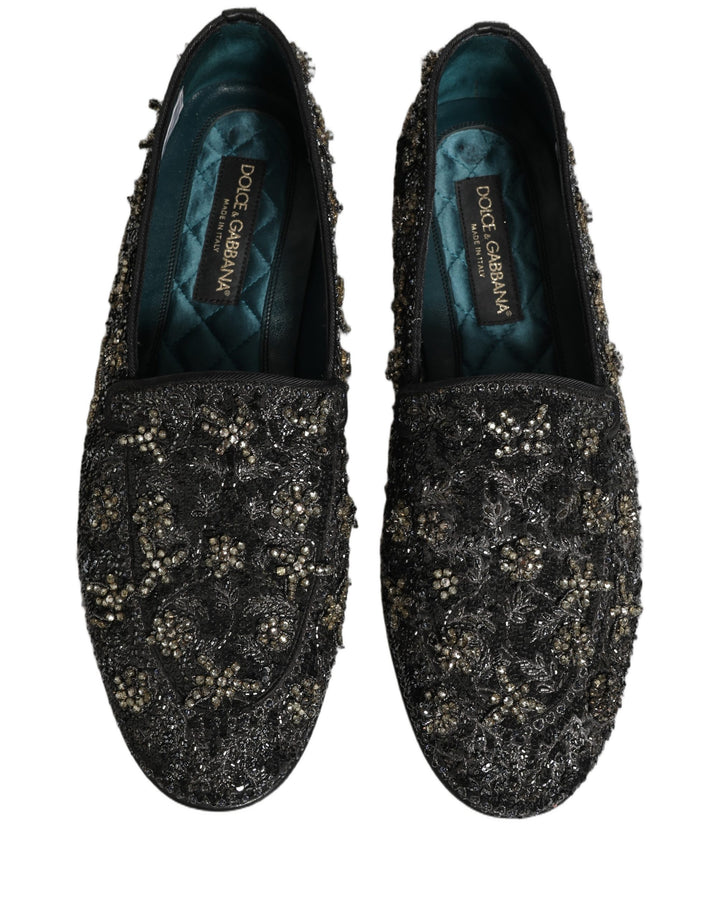 Dolce & Gabbana Black Rhinestone Embellished Loafers Shoes