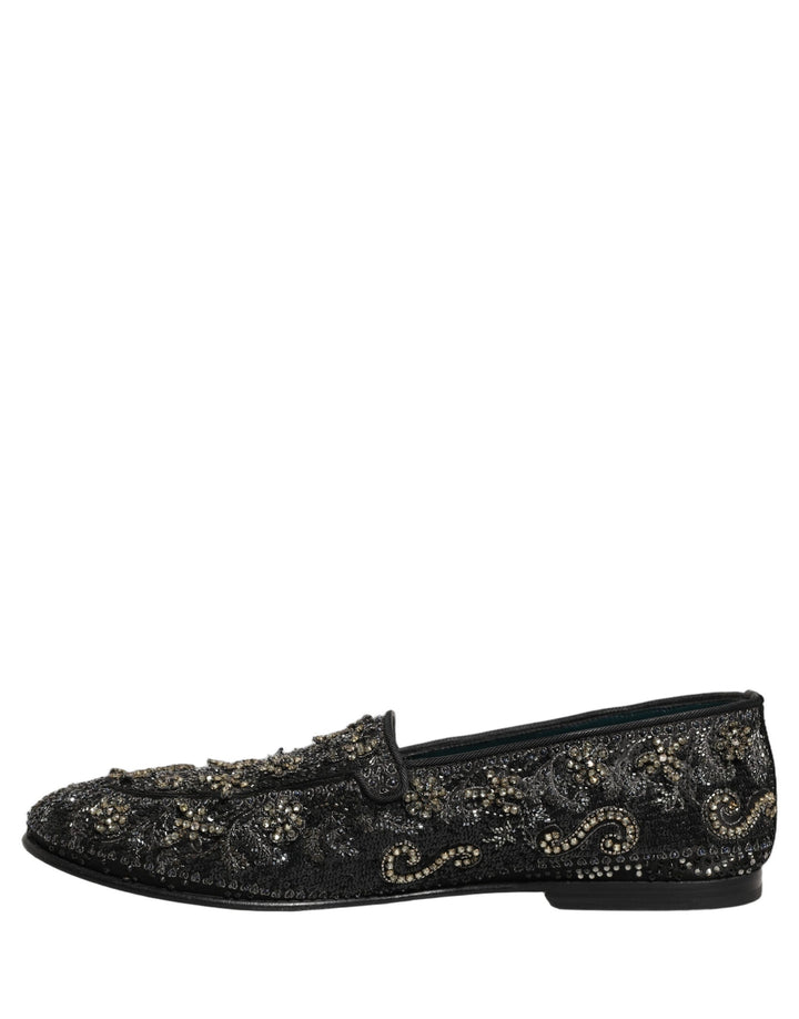 Dolce & Gabbana Black Rhinestone Embellished Loafers Shoes