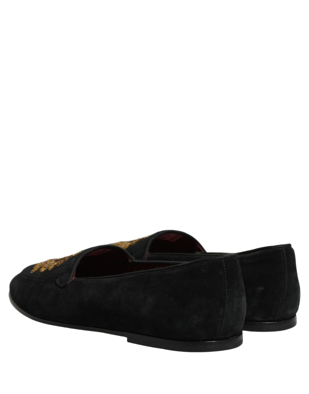 Dolce & Gabbana Black Velvet Crown Embroidery Loafers Shoes