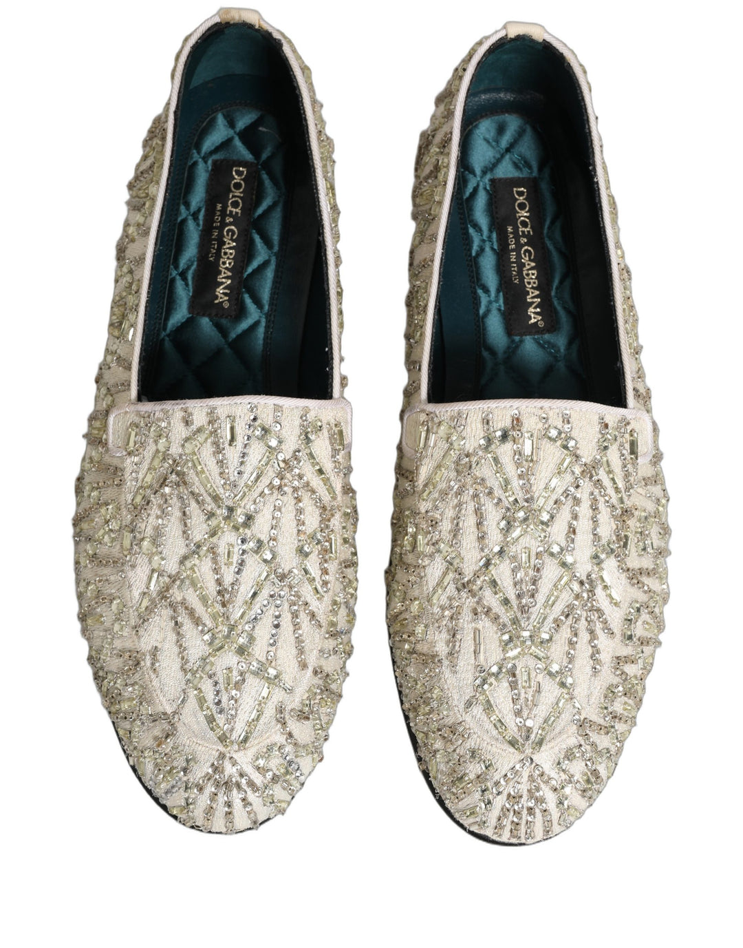 Dolce & Gabbana White Velvet Embroidered Dress Loafers Shoes