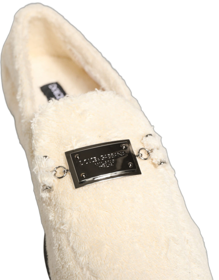 Dolce & Gabbana White Fur Shearling Men Dress Loafers Shoes