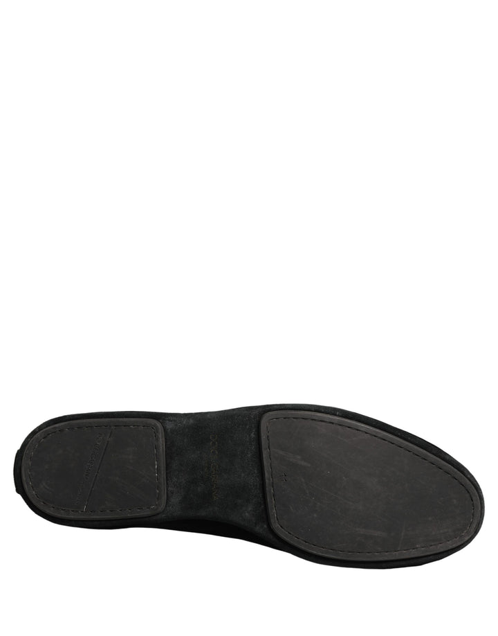 Dolce & Gabbana Black Suede Embellished Dress Loafers Shoes