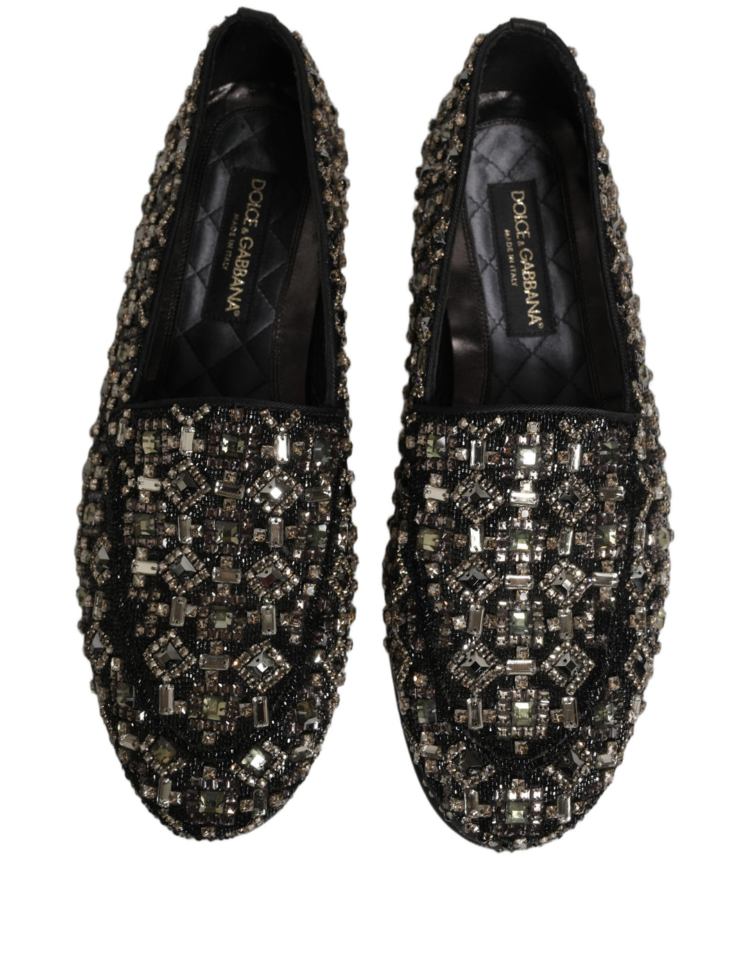 Dolce & Gabbana Silver Leather Logo Slip On Loafers Shoes