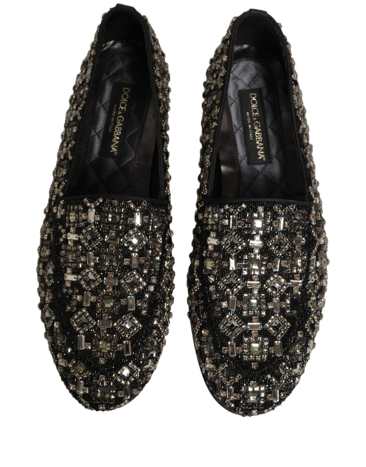 Dolce & Gabbana Silver Leather Logo Slip On Loafers Shoes