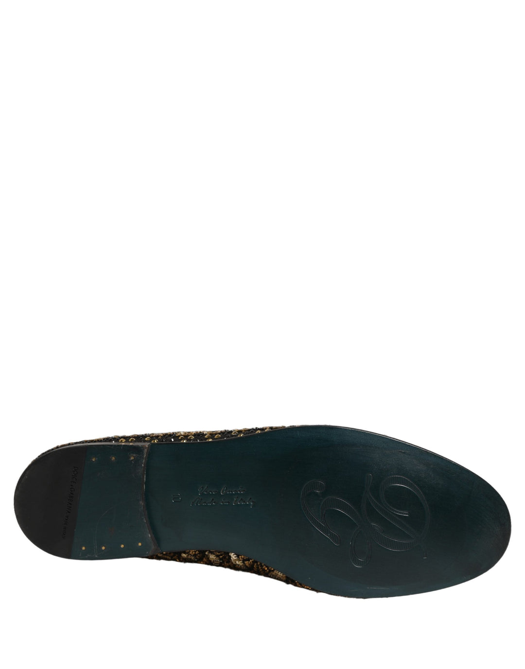 Dolce & Gabbana Black Gold Embellished Slip On Loafers Shoes