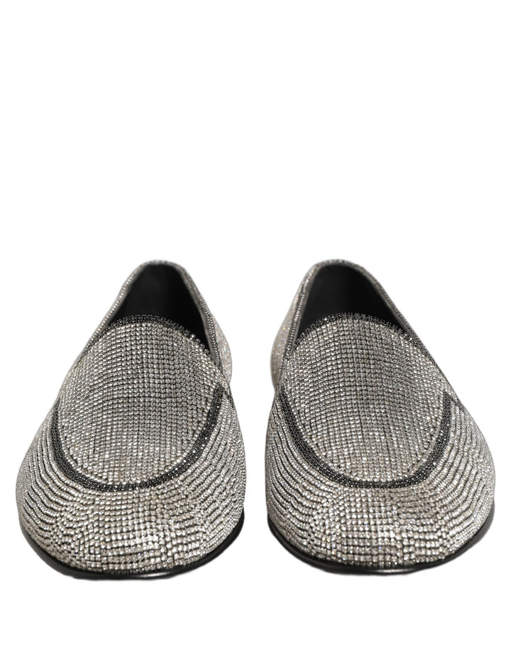 Dolce & Gabbana Silver Crystal Embellished Men Loafers Shoes