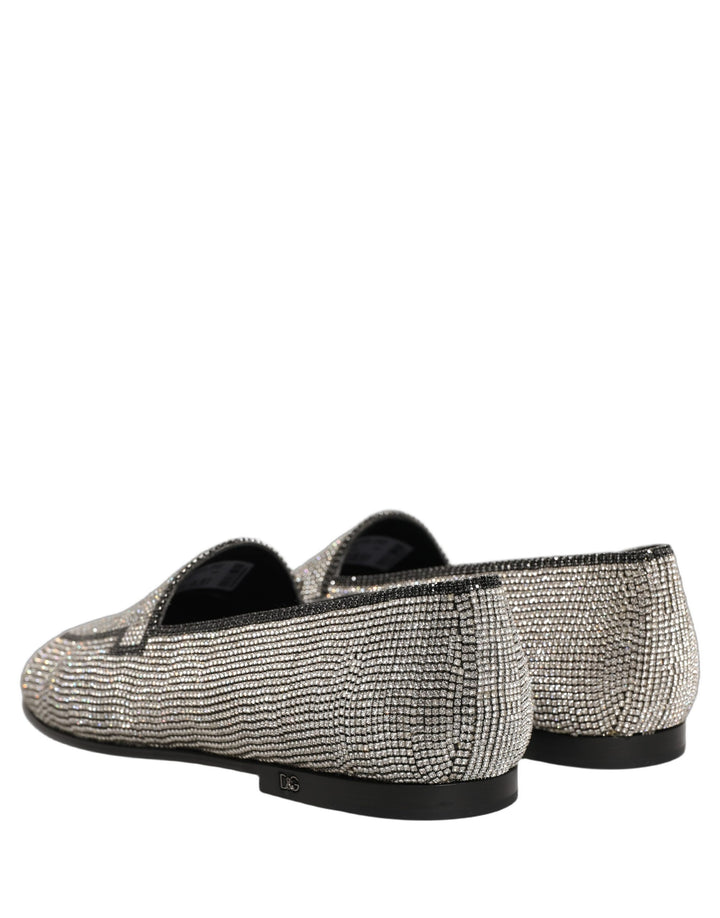 Dolce & Gabbana Silver Crystal Embellished Men Loafers Shoes