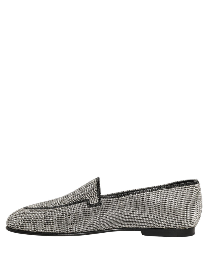Dolce & Gabbana Silver Crystal Embellished Men Loafers Shoes