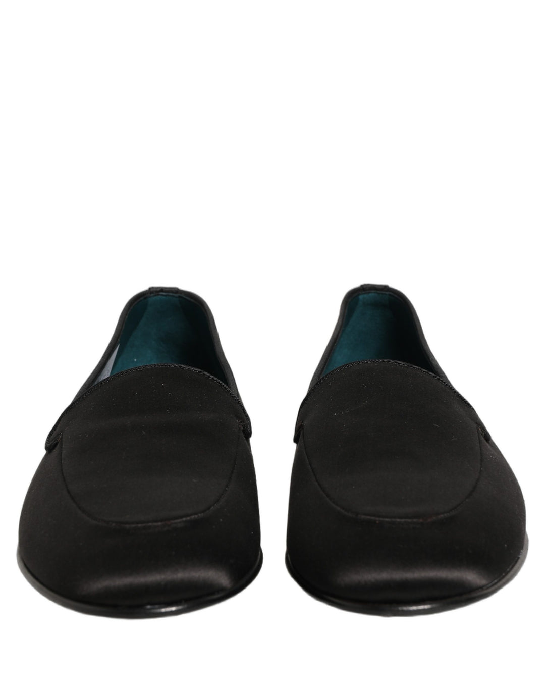 Dolce & Gabbana Black Satin Logo Slip On Flats Loafers Shoes