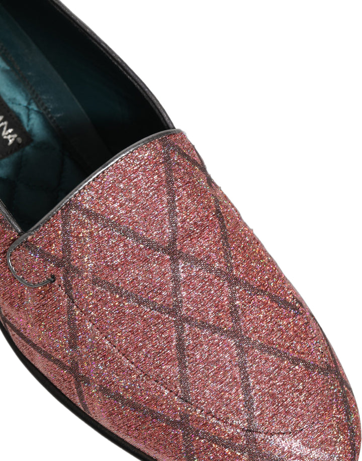 Dolce & Gabbana Pink Check Glitter Lurex Logo Loafers Shoes