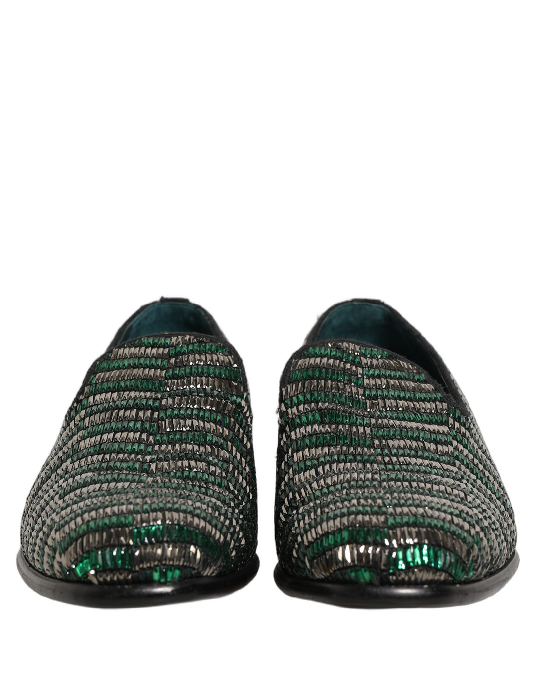 Dolce & Gabbana Silver Green Embellished Dress Loafers Shoes