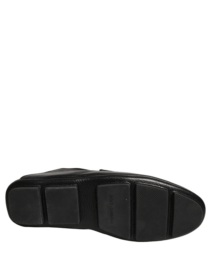 Dolce & Gabbana Black Deerskin Leather Driver Loafers Shoes