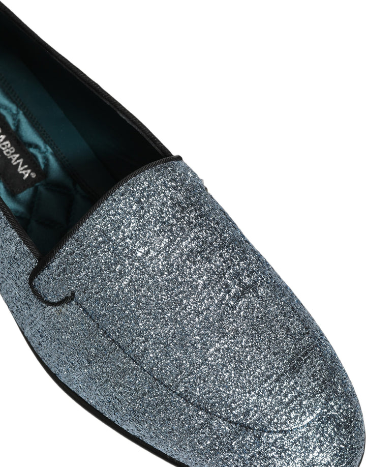 Dolce & Gabbana Blue Glitter Lurex DG Logo Dress Loafers Shoes