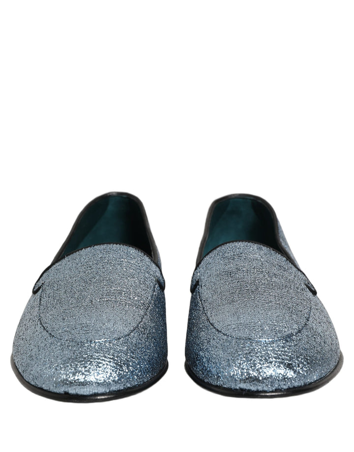 Dolce & Gabbana Blue Glitter Lurex DG Logo Dress Loafers Shoes
