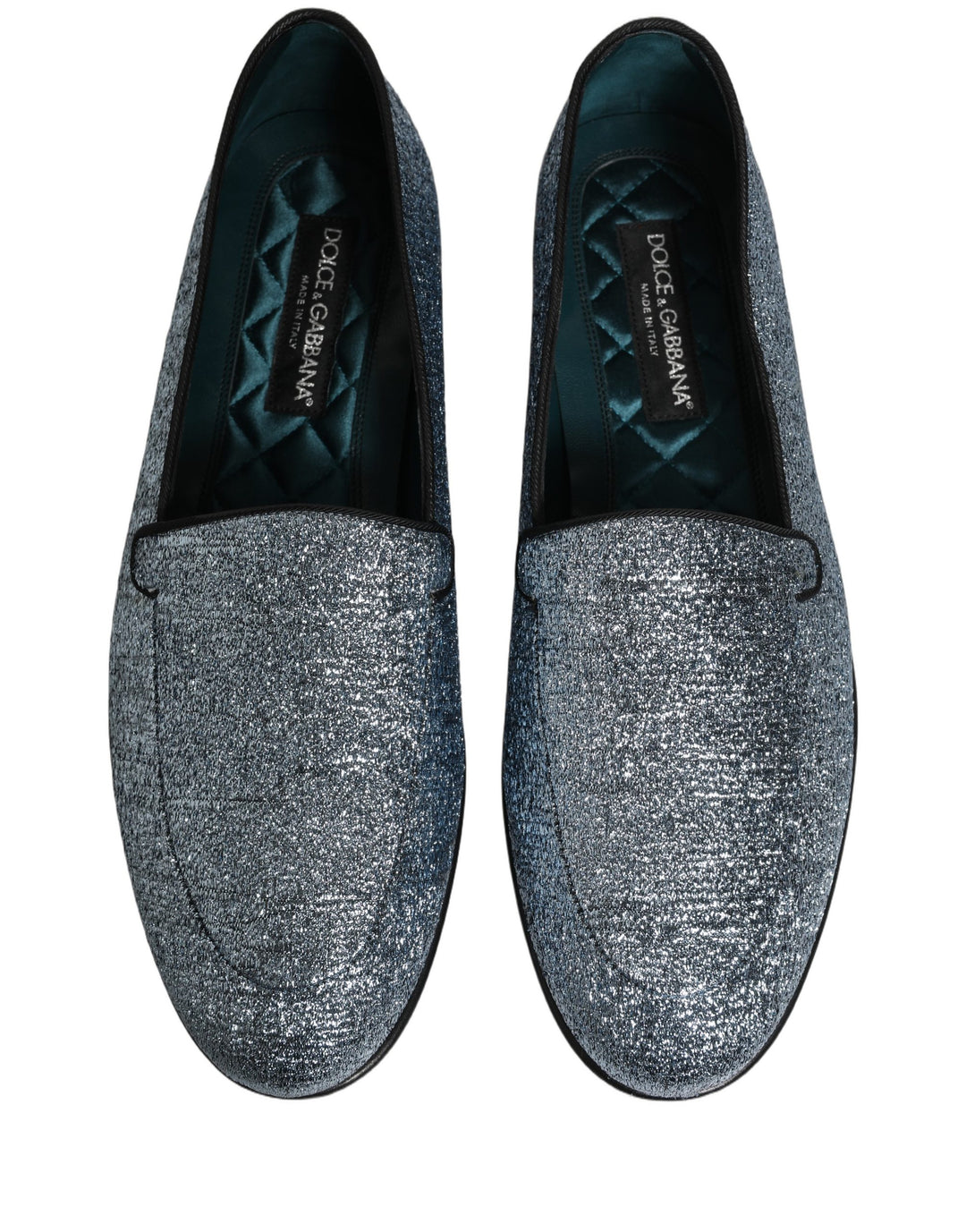 Dolce & Gabbana Blue Glitter Lurex DG Logo Dress Loafers Shoes