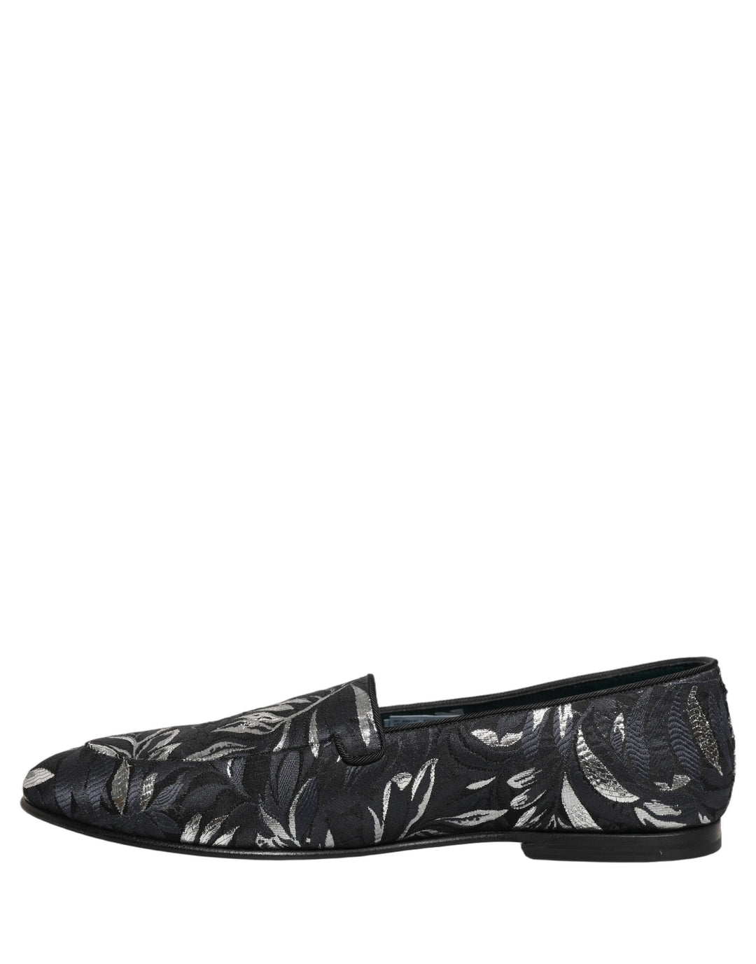 Dolce & Gabbana Black Leaf Embroidery Dress Men Loafers Shoes