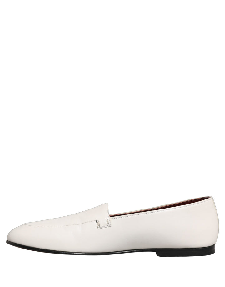 Dolce & Gabbana White Leather Logo Slip On Men Loafers Shoes