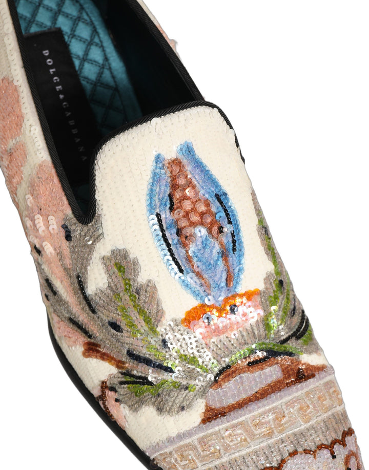 Dolce & Gabbana Multicolor Sequin Embroidered Loafers Shoes