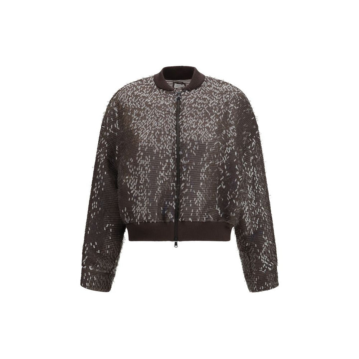 Brunello Cucinelli Brown Silk Bomber