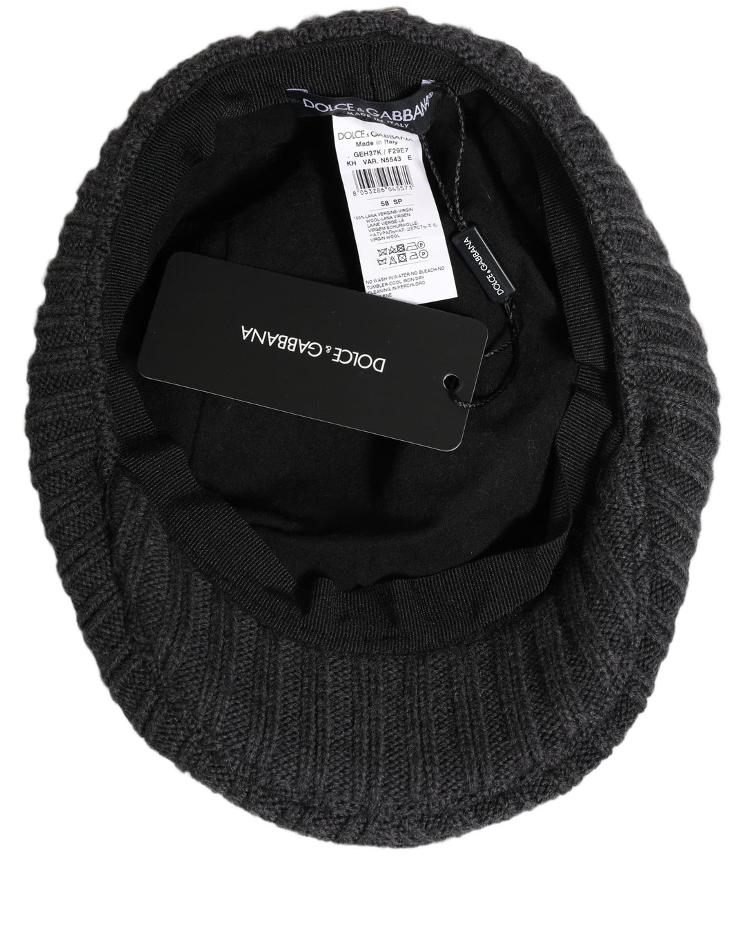 Dolce & Gabbana Men Dark Gray Wool Knitted Newsboy Capello Hat