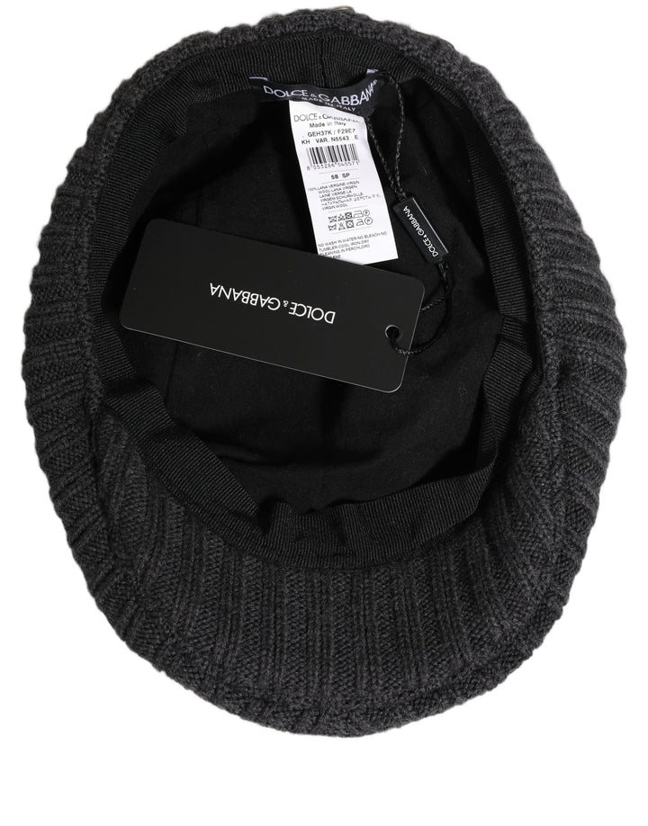 Dolce & Gabbana Men Dark Gray Wool Knitted Newsboy Capello Hat