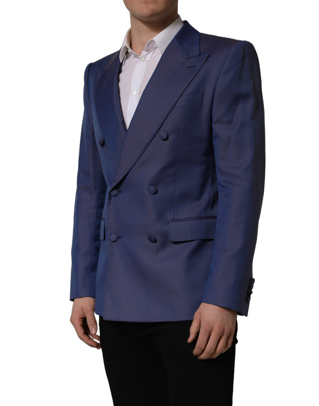 Dolce & Gabbana Blue Wool Double Breasted Men Blazer Jacket