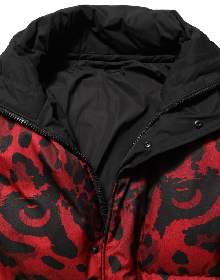 Dolce & Gabbana Red Black Reversible Animal Print Puffer Coat Jacket