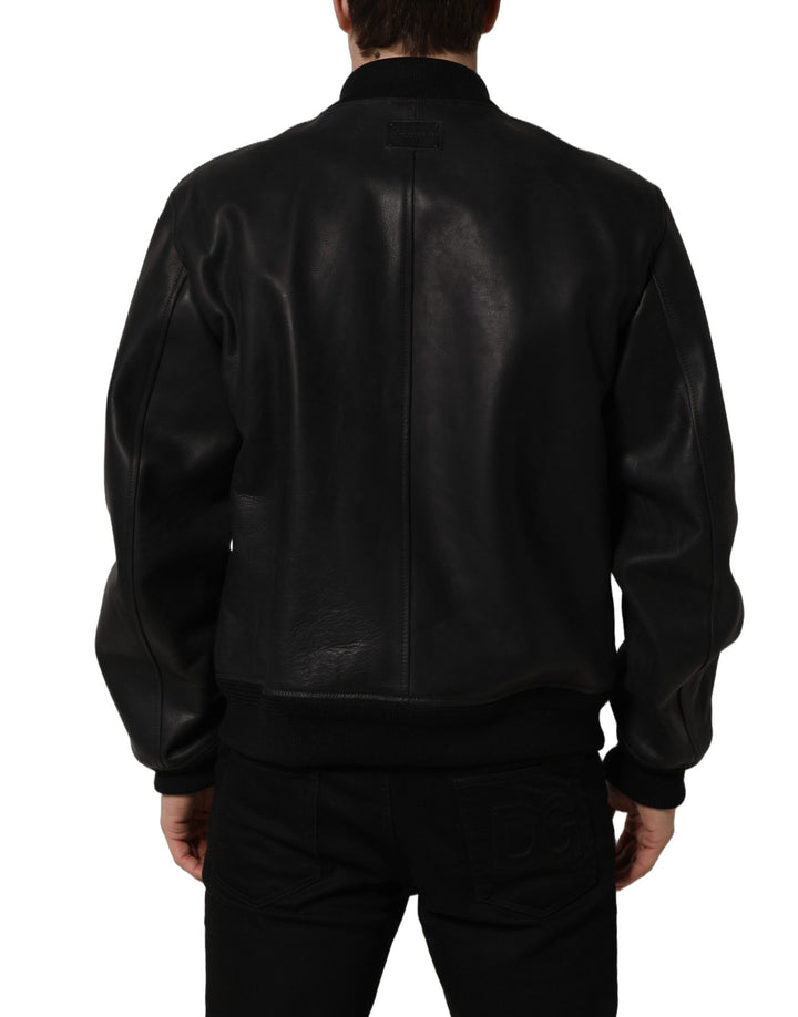Dolce & Gabbana Black Leather Full Zip Men Biker Jacket