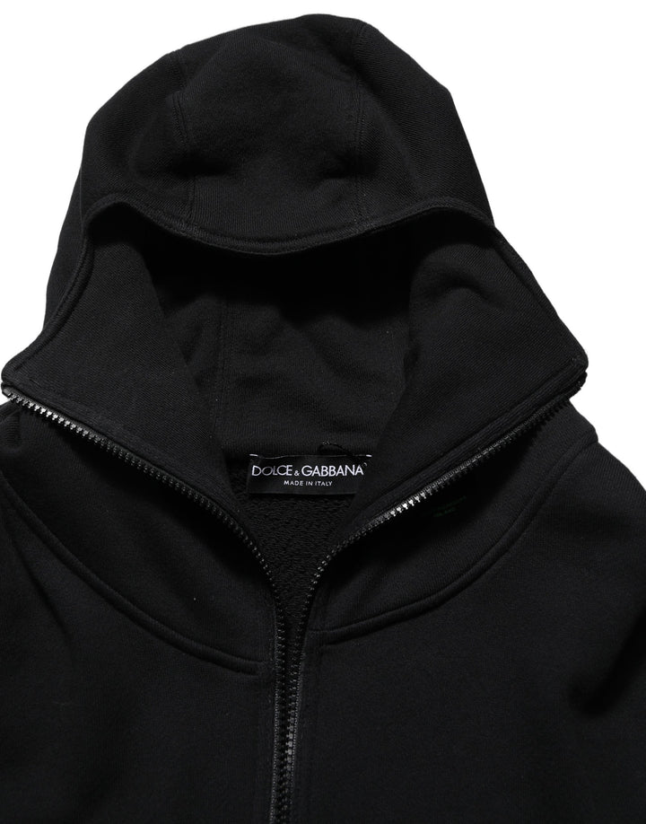 Dolce & Gabbana Black Cotton Men Hooded FullZip Bomber Jacket