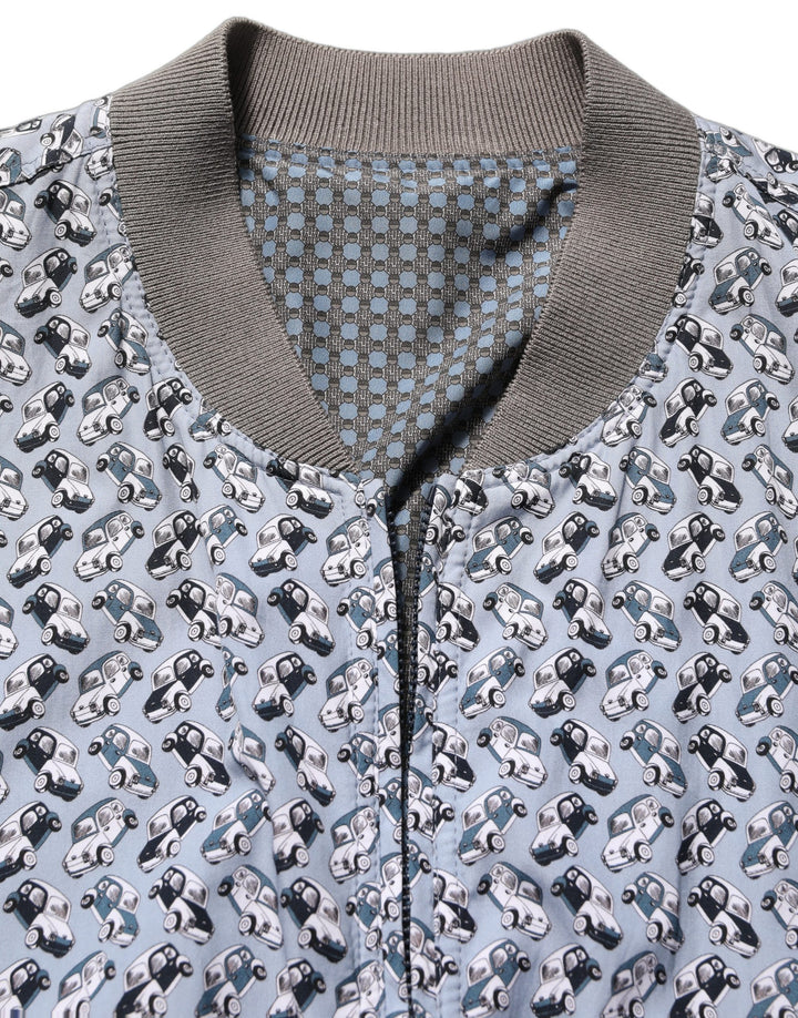 Dolce & Gabbana Light Blue Cotton Car Print Bomber Jacket