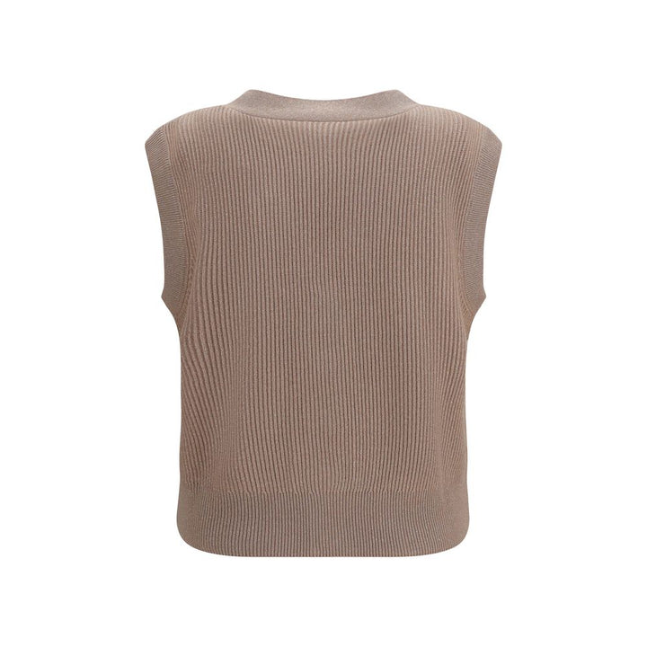 Brunello Cucinelli Beige Cashmere Sleeveles Sweater