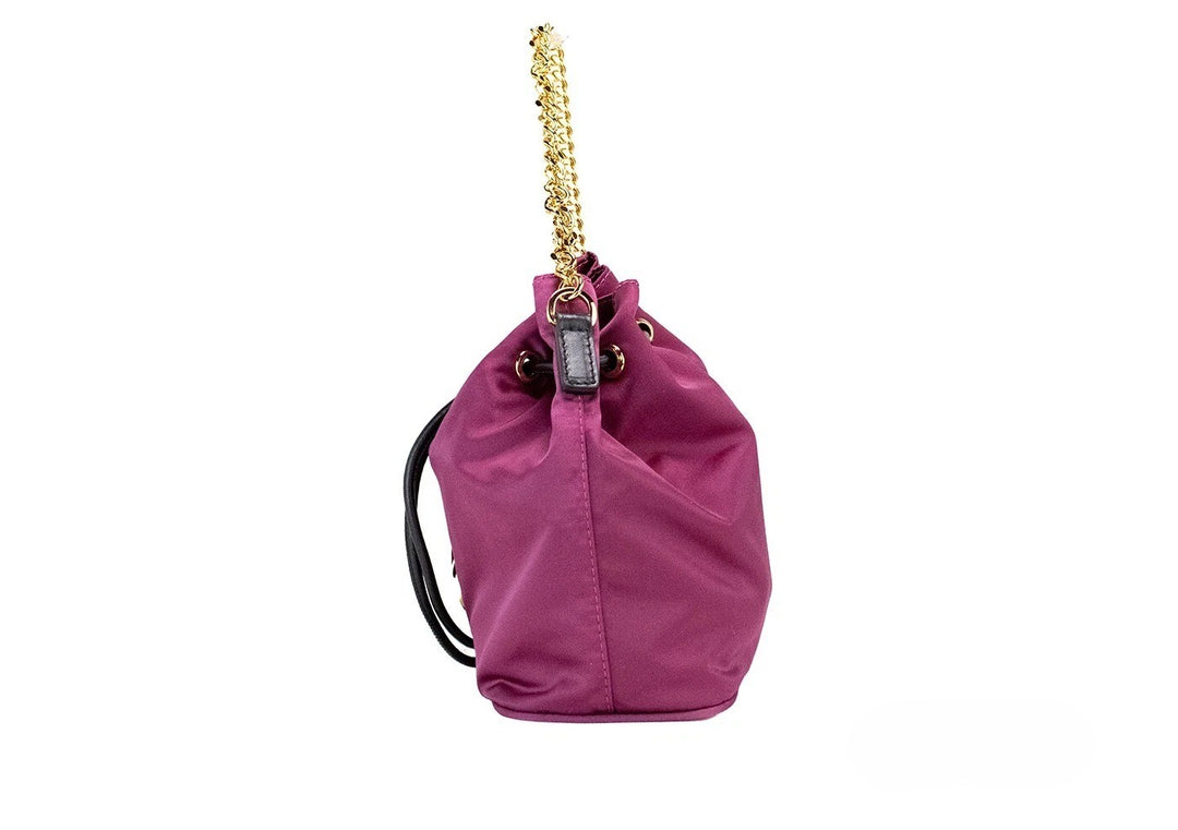 Versace Small Dahlia Nylon Medusa Pendant Bucket Chain Crossbody Bag Purse