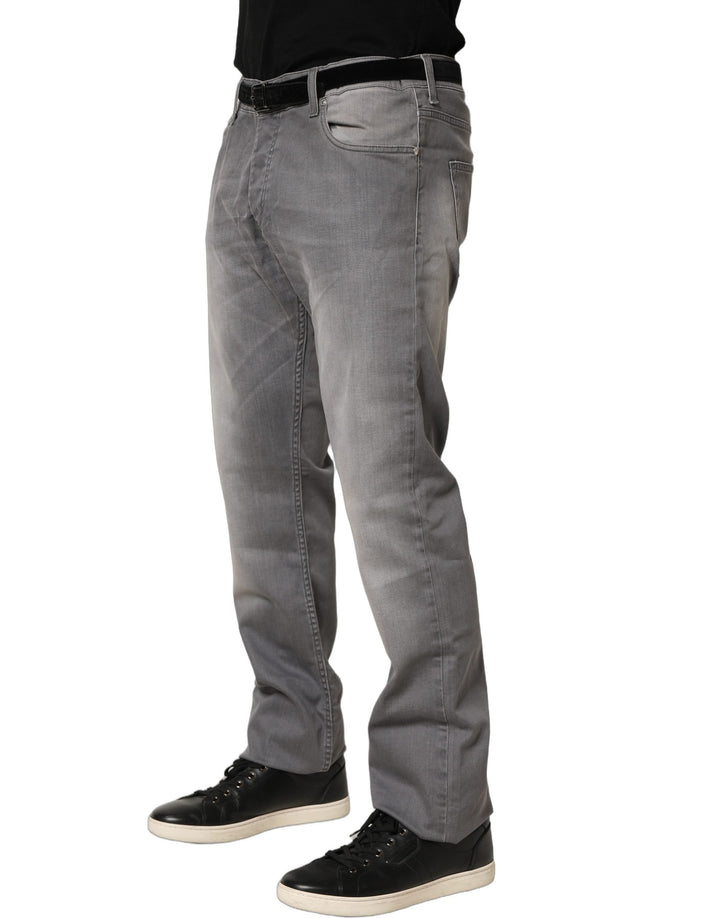 GF Ferre Gray Washed Mid Waist Straight Men Denim Trouser Jeans