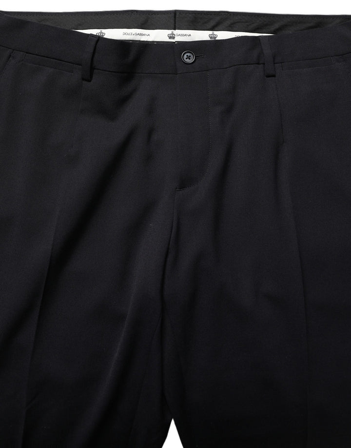 Dolce & Gabbana Black Wool Tapered Leg Dress Trouser Pants
