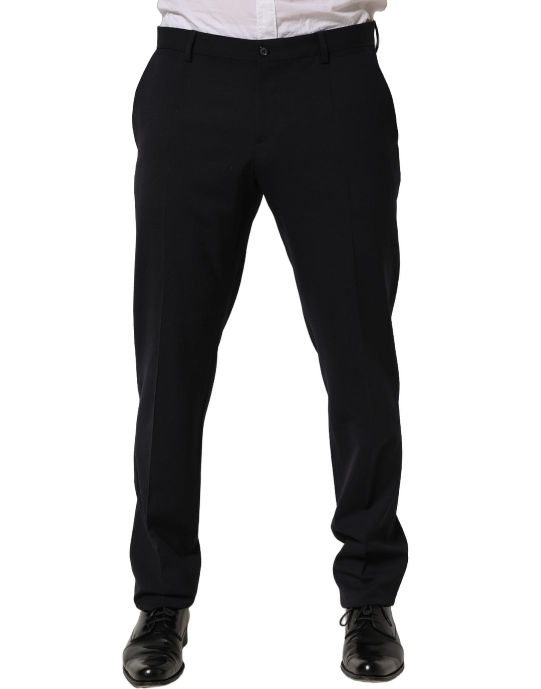 Dolce & Gabbana Black Wool Tapered Leg Dress Trouser Pants