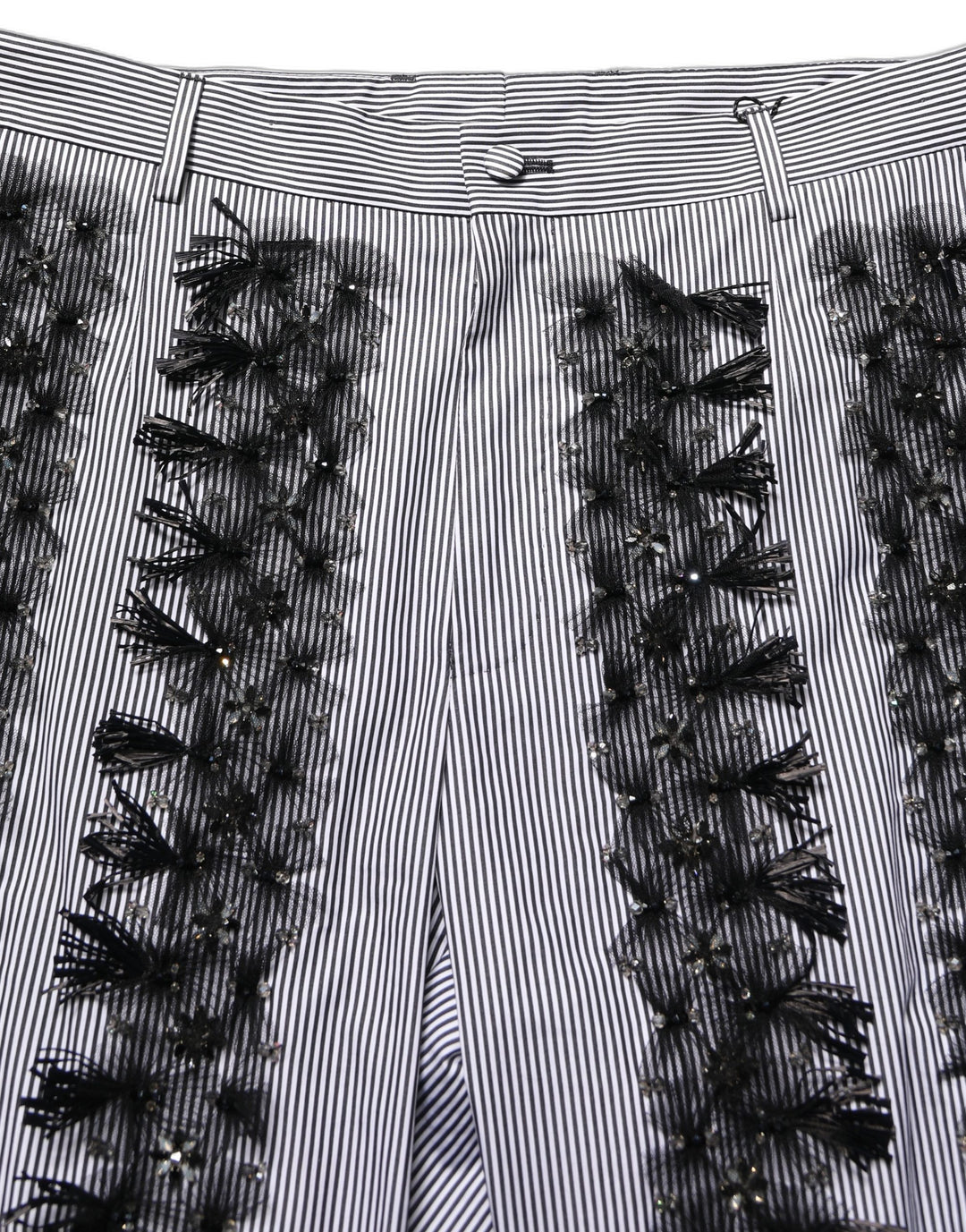 Dolce & Gabbana BlackGray Pinstripe Embellished Trouser Pants