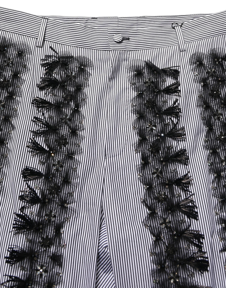 Dolce & Gabbana BlackGray Pinstripe Embellished Trouser Pants
